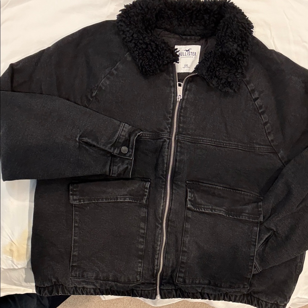 Hollister Charcoal Sherpa Collar  Denim Jacket